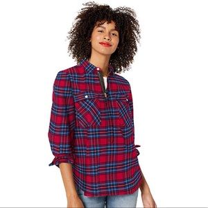 J. Crew Mercantile Half Zip Flannel Red Blue Plaid